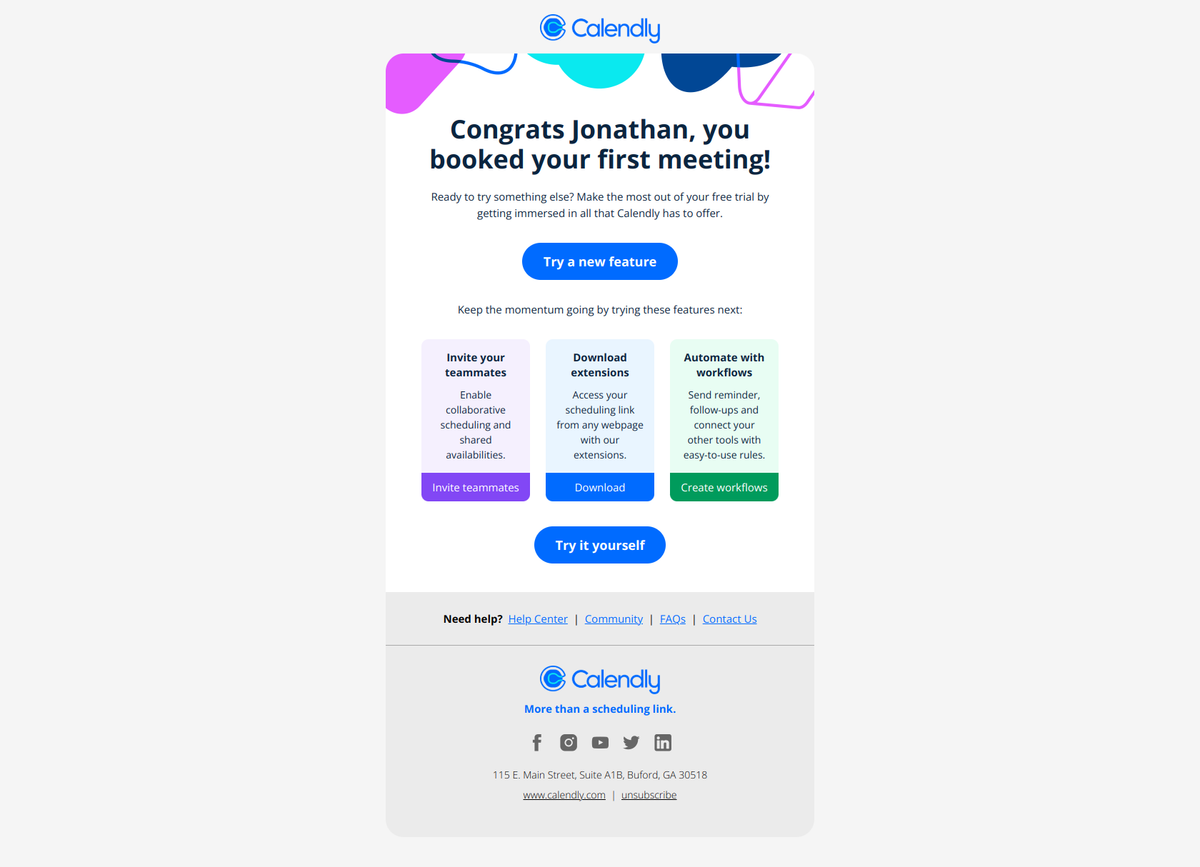 Calendly first milestone email