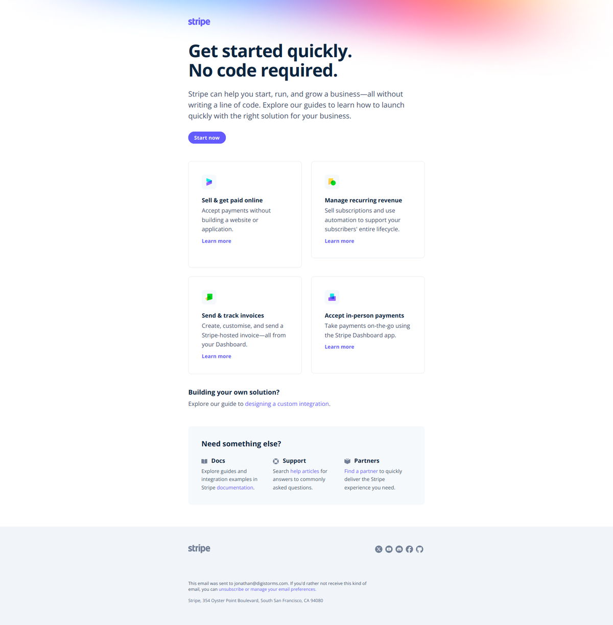 Stripe setup prompt email