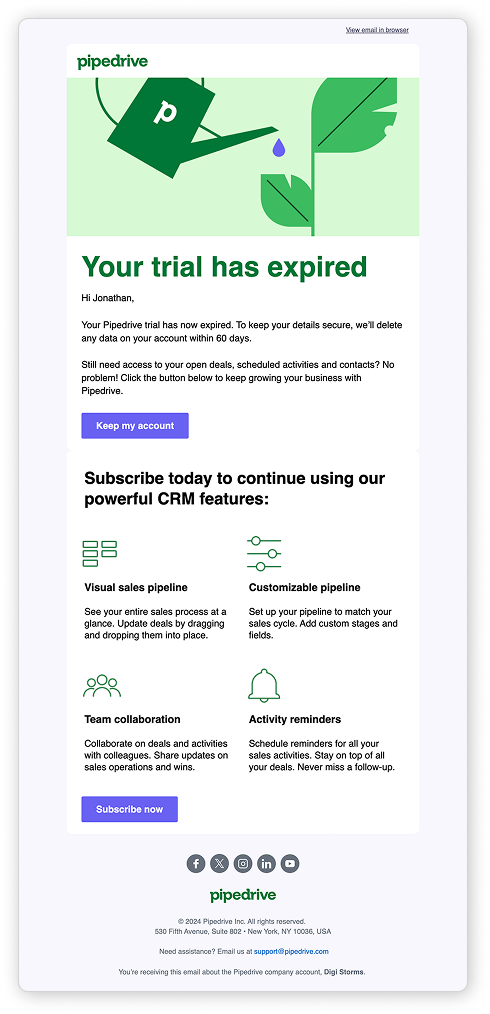 Trial expiring