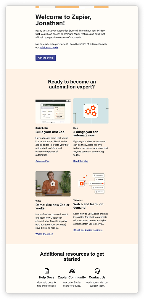 Welcome email