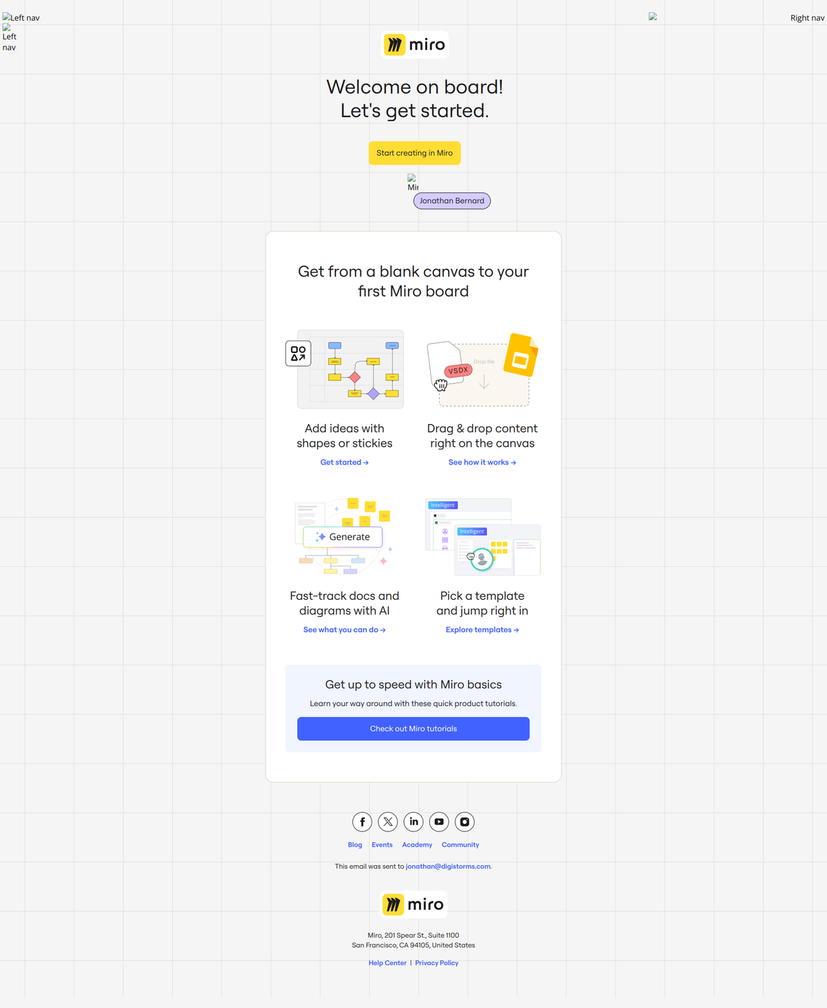 Miro welcome email