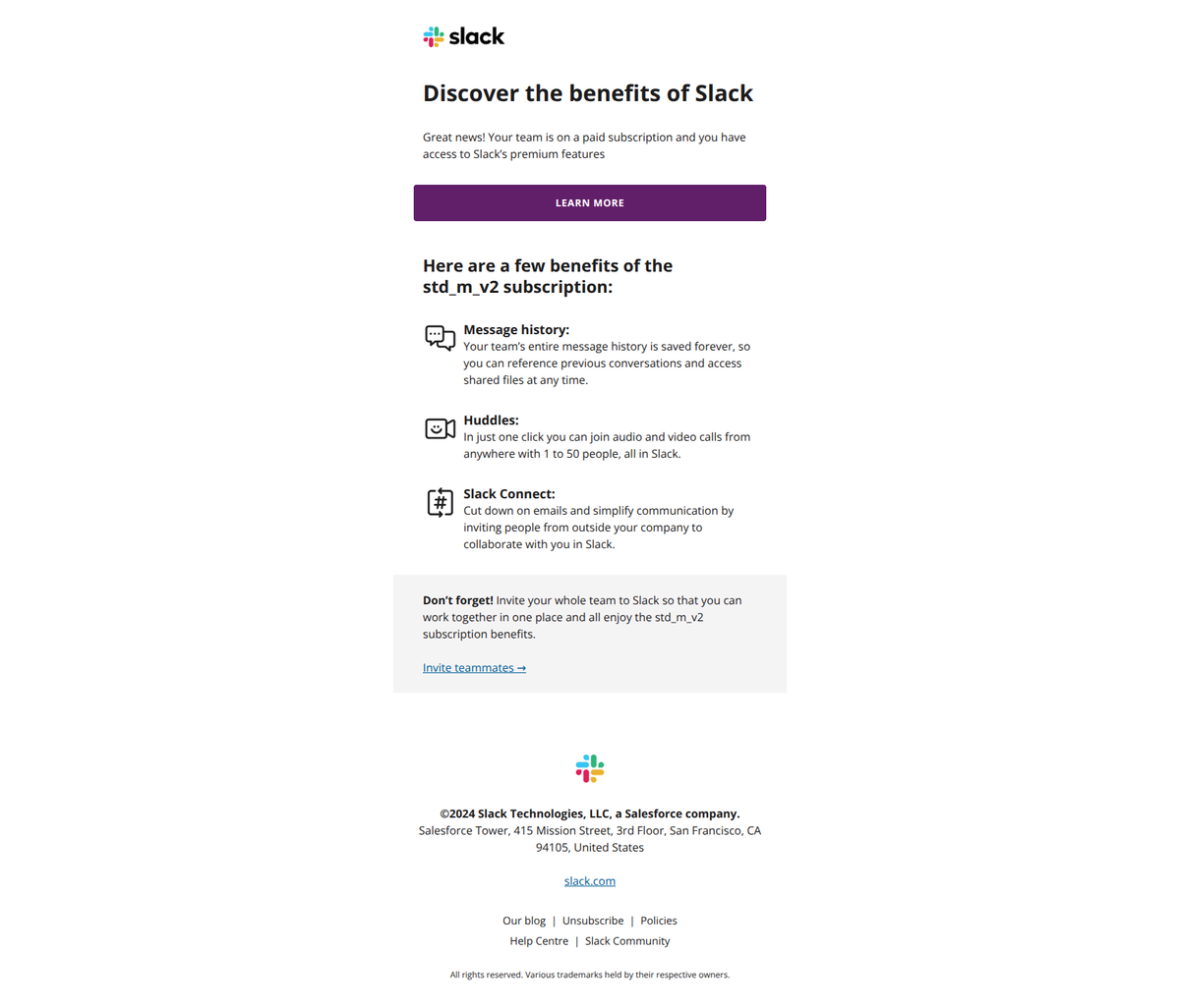 Slack welcome email